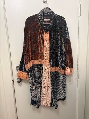 We The Free Multicolor Velvet Patchwork Button-Front Top